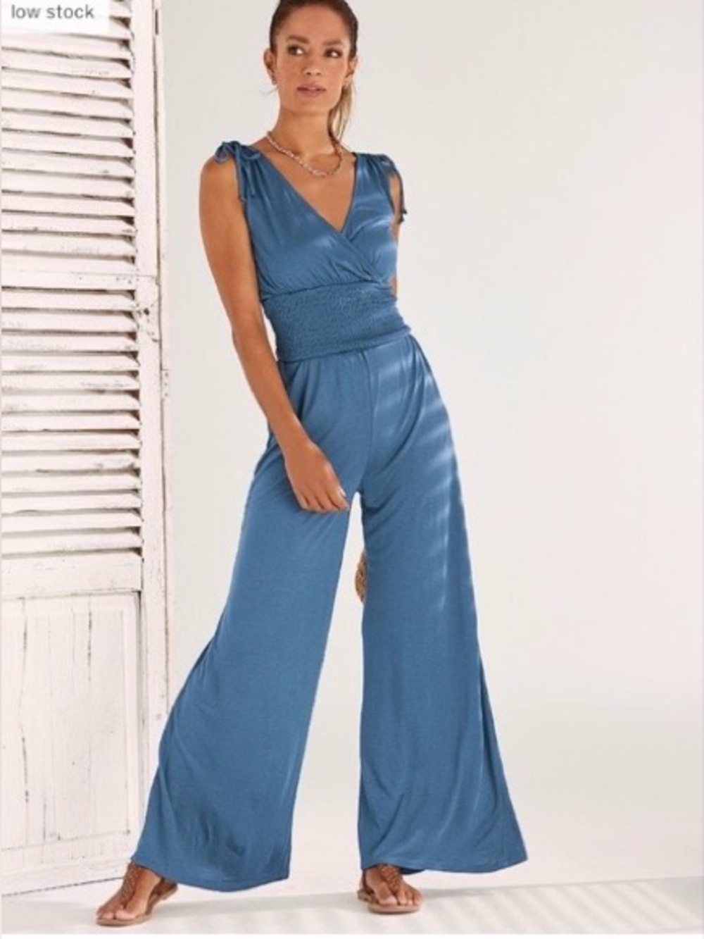 Lascana Wide-Leg Blue V-Neck Jumpsuit Size 14